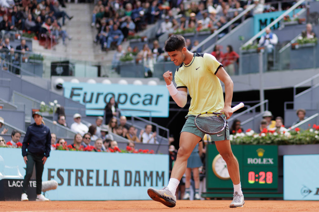Carlos Alcaraz celebrates a point against Alexander