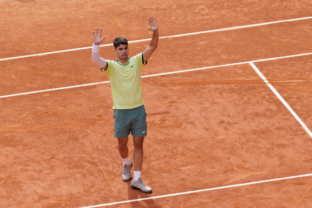 Carlos Alcaraz celebrates a point against Alexander