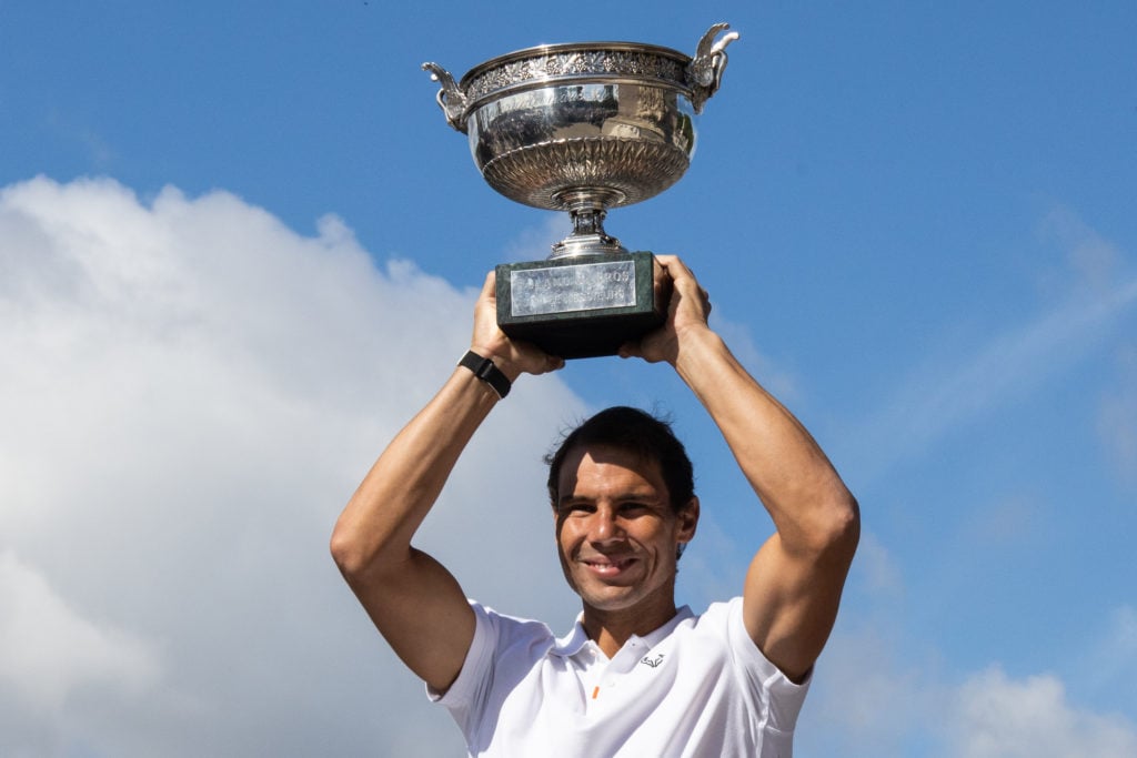 Rafael Nadal On Alexandre III Bridge With FR-Open Trophy