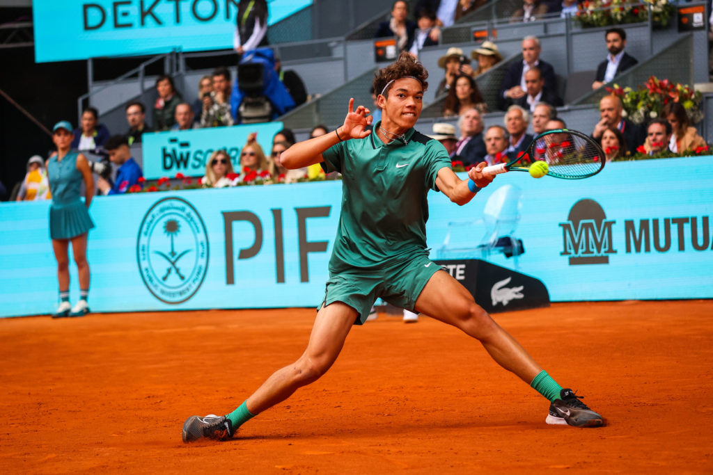 Darwin Blanch of the USA plays against Rafael Nadal of Spain