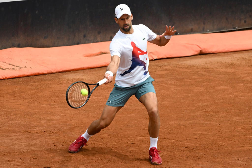 Novak Djokovic of Serbia during a training session with