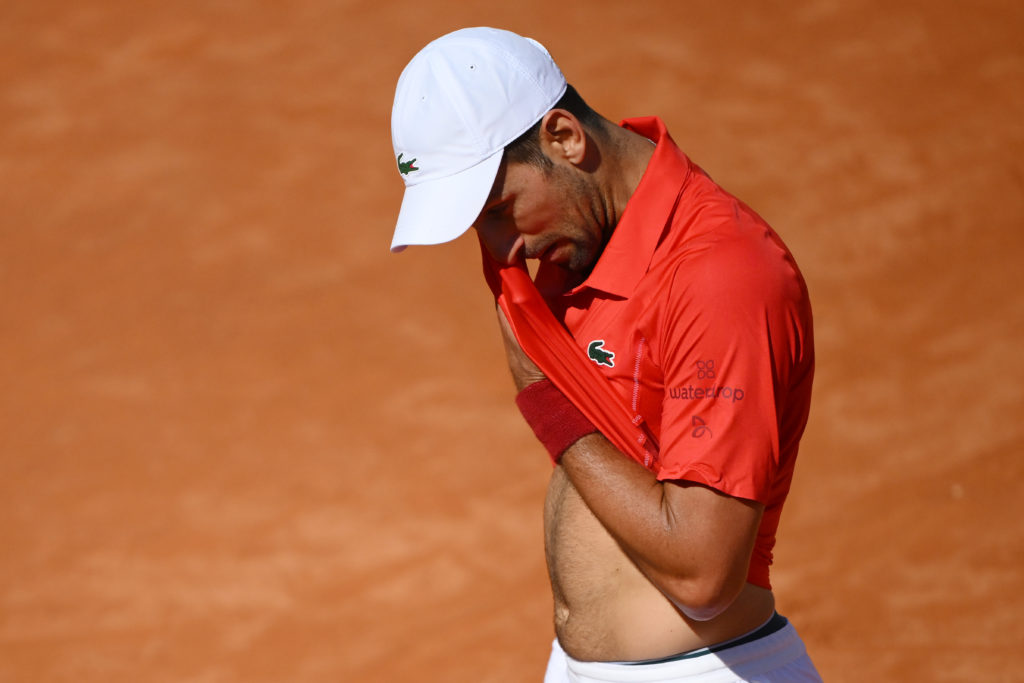 Novak Djokovic of Serbia reacts during the match against