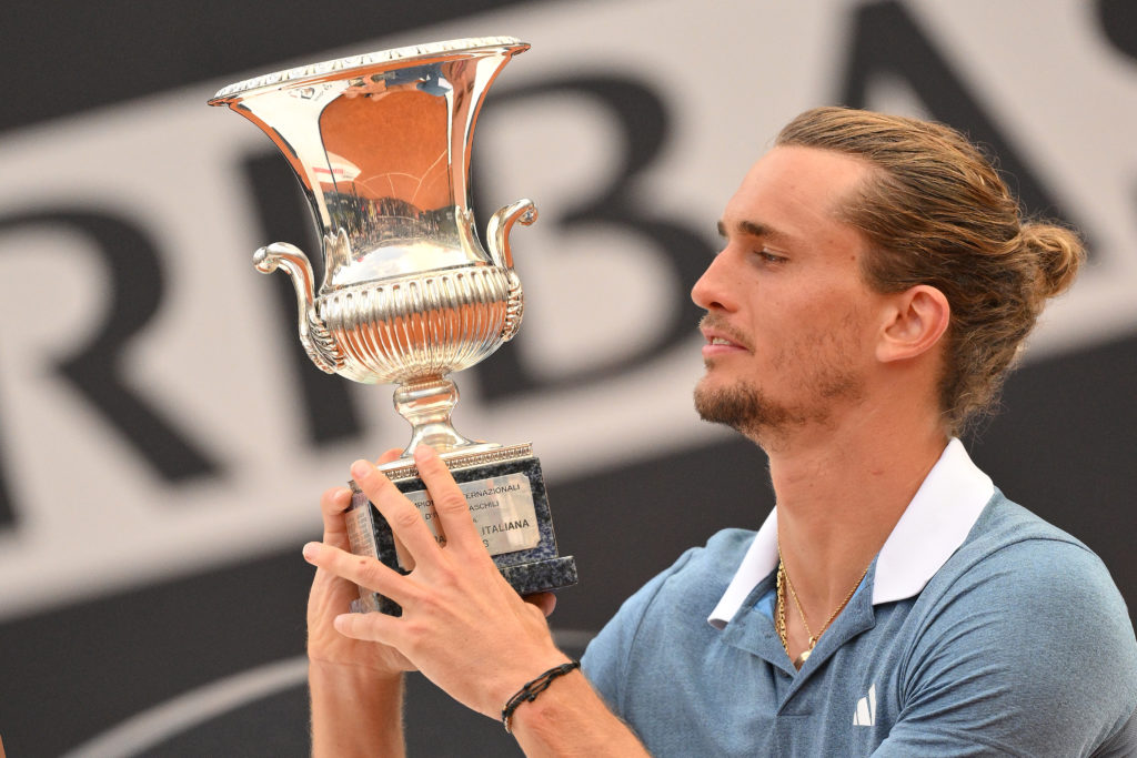 Alexander Zverev of Germany celebrates  with the trophy at