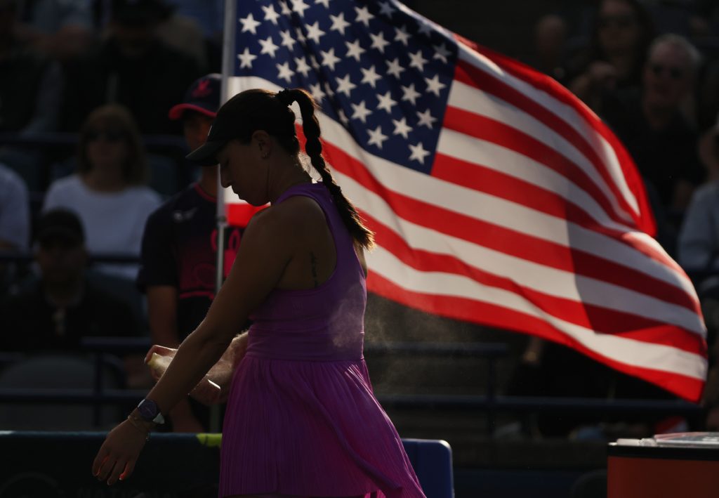 Jessica Pegula of the United States defeats Amanda Anisinova 6-3, 2-6, 6-1 on Centre Court at the National Bank Open, a WTA1000 tennis tournament