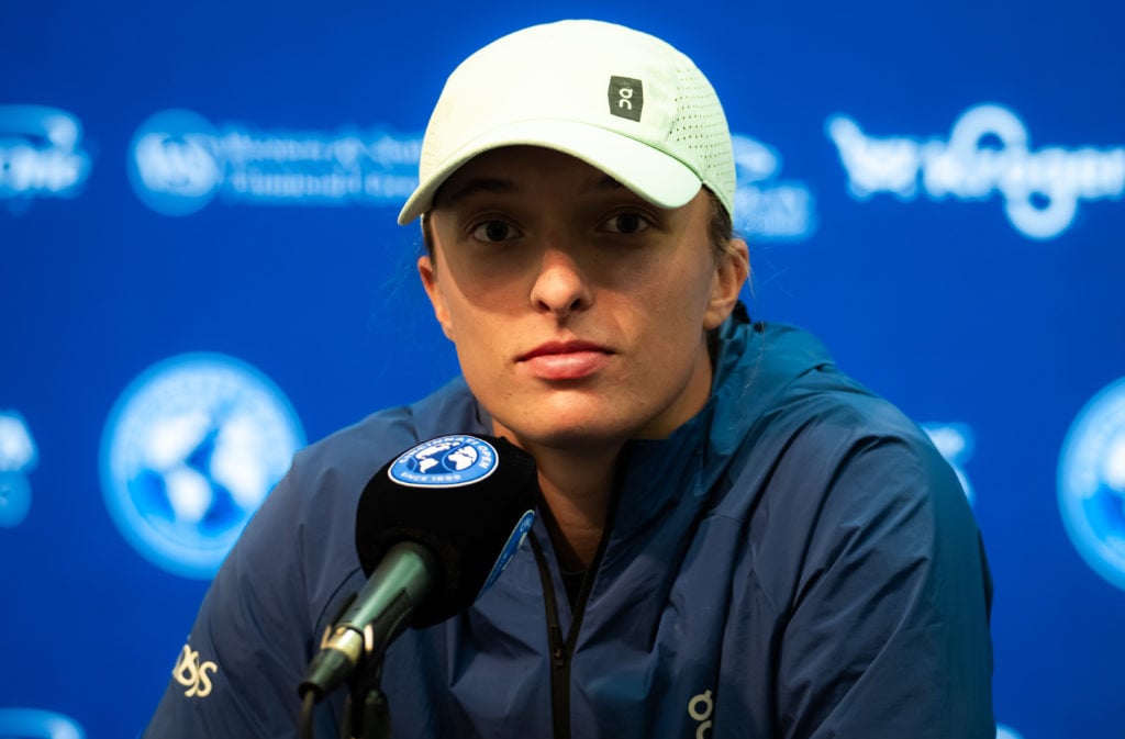 Iga Swiatek speaks to the media during the 2024 Cincinnati Open
