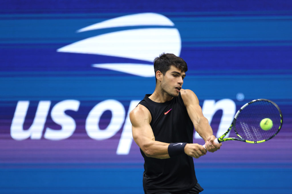 Carlos Alcaraz in action at the 2024 US Open