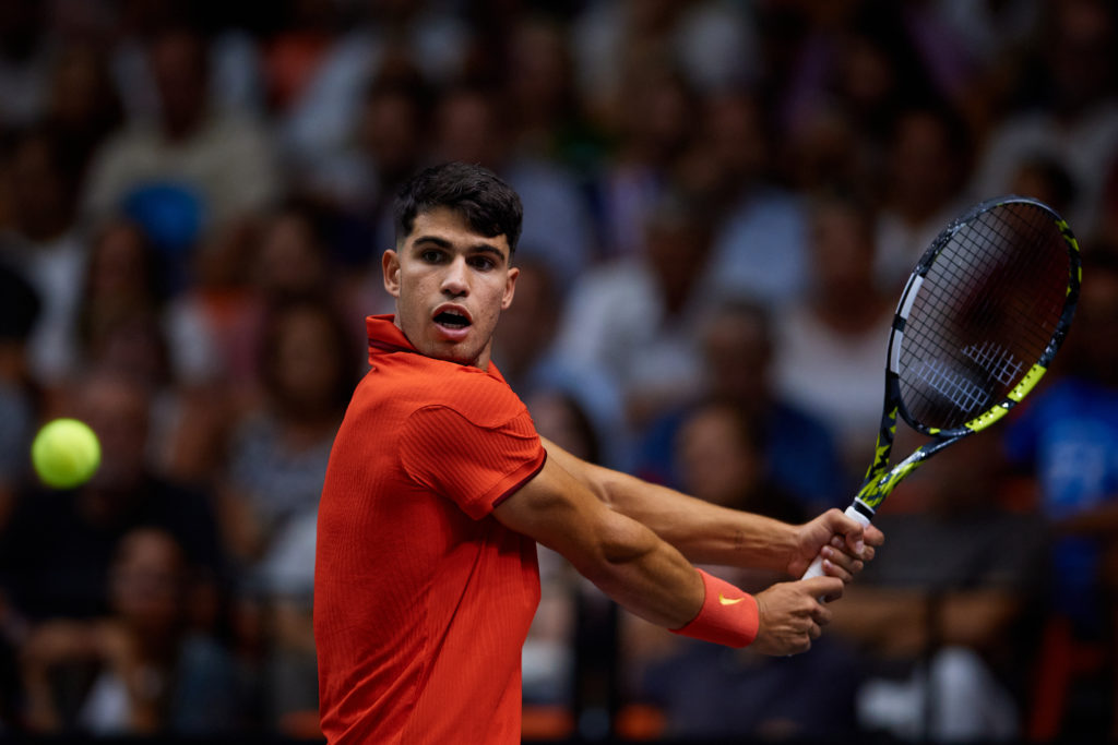 Carlos Alcaraz in action at the 2024 Davis Cup Finals