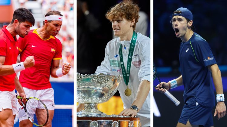 Spain's Carlos Alcaraz and Rafael Nadal (left) celebrate against the Netherlands' Tallon Griekspoor and Wesley Koolhof at the 2024 Olympics in Pari...