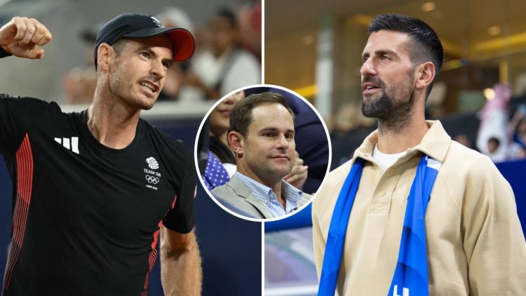 Split image of Andy Murray and Novak Djokovic. Inset, Andy Roddick.