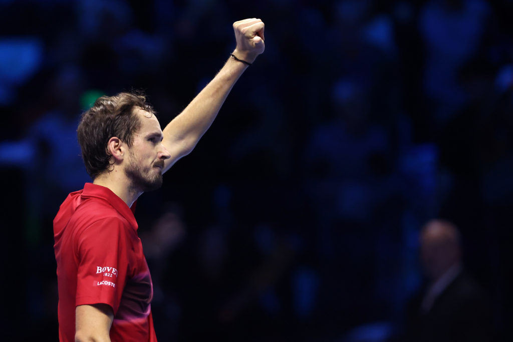 Daniil Medvedev of Russia celebrates at the end of the Round