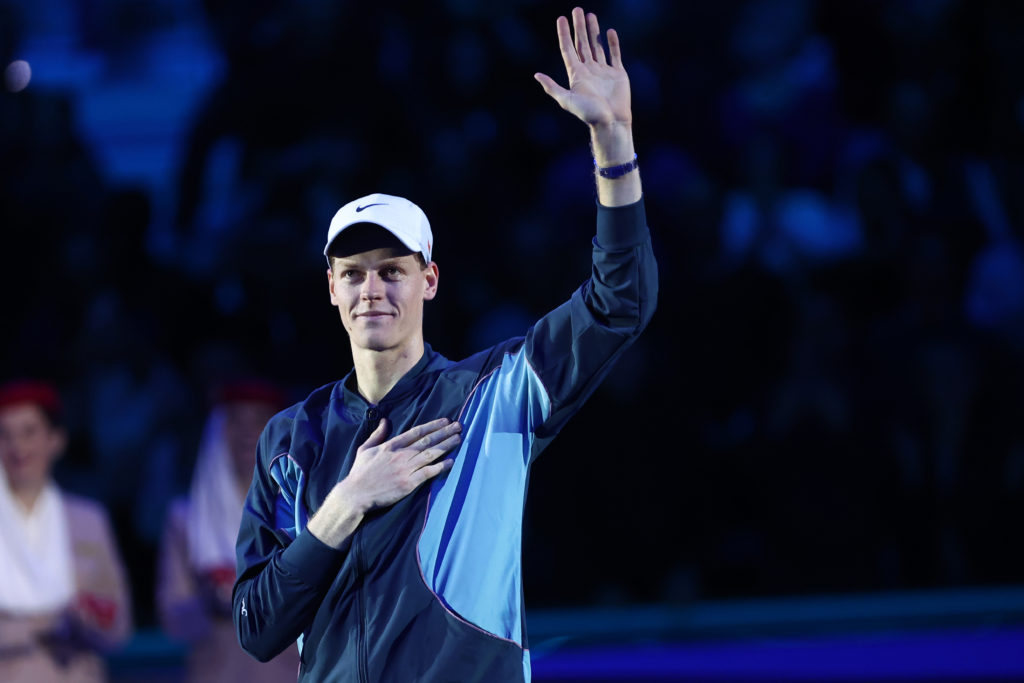 Jannik Sinner of Italy celebrates at the end of the Round