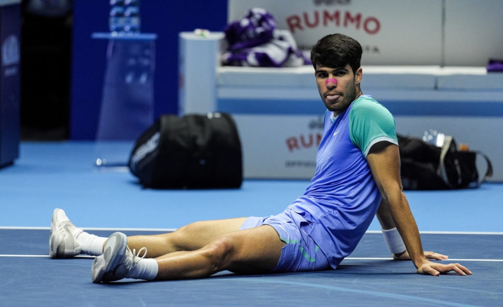 Carlos Alcaraz reacts during the 2024 ATP Finals