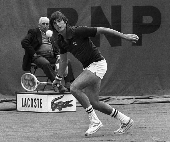 Italian Adriano Panatta hits a forehand to his opponent