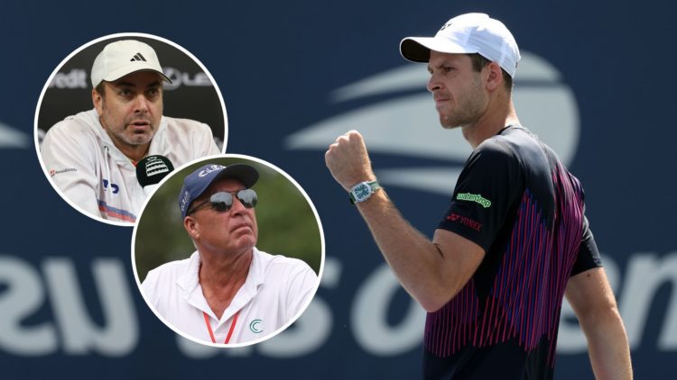 Hubert Hurkacz with insets of Ivan Lendl and Nicolas Massu