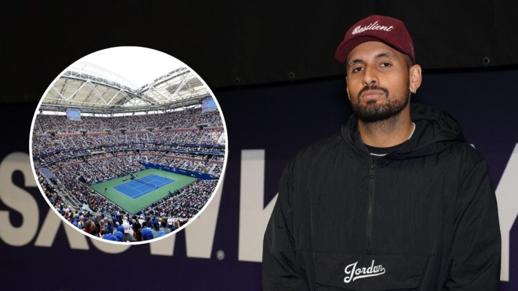 Nick Kyrgios. Inset, a view of Arthur Ashe stadium.