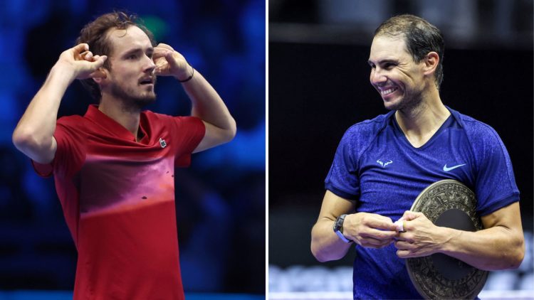 Split image of Daniil Medevev and Rafael Nadal.