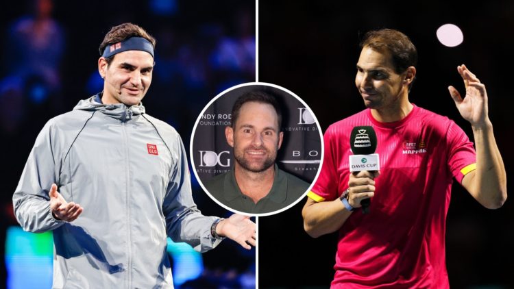 Split image of Roger Federer and Rafael Nadal. Inset, Andy Roddick.