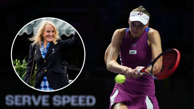 Elena Rybakina of Kazakhstan during her match against Qinwen Zheng of China on day 3 of the 2024 WTA Finals, part of the Hologic WTA Tour, held at ...