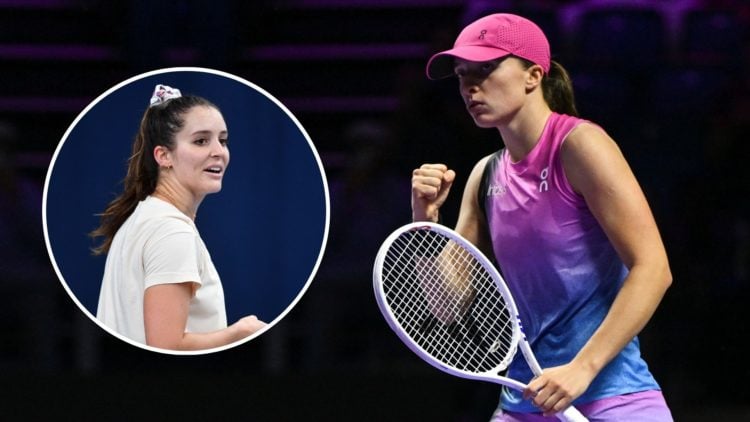Iga Swiatek of Poland during her match against Barbora Krejcikovas of Czech Republic on day 2 of the 2024 WTA Finals, part of the Hologic WTA Tour,...