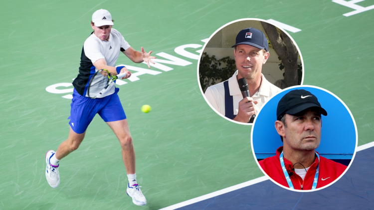 Alex Michelsen, with insets of Sam Querrey and Paul Annacone