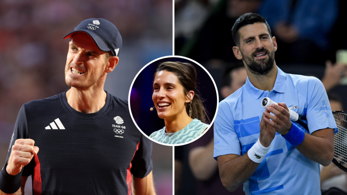 Andy Murray (L) and Novak Djokovic (R) with Andrea Petkovic as an inset