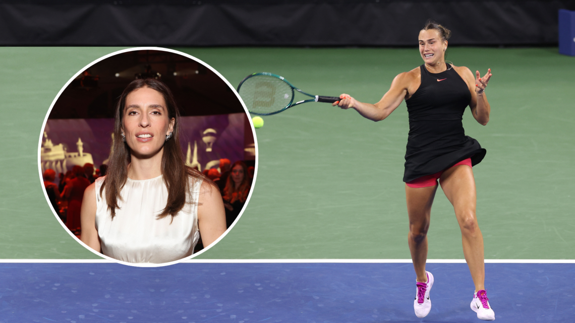Aryna Sabalenka with an inset of Andrea Petkovic
