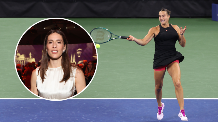 Aryna Sabalenka with an inset of Andrea Petkovic