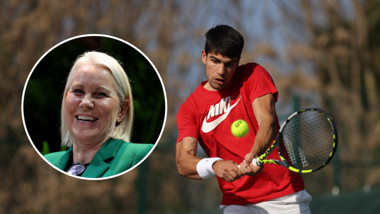Carlos Alcaraz with an inset of Rennae Stubbs