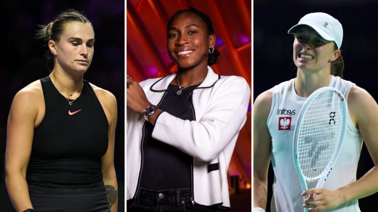 Coco Gauff in the centre with Aryna Sabalenka and Iga Swiatek