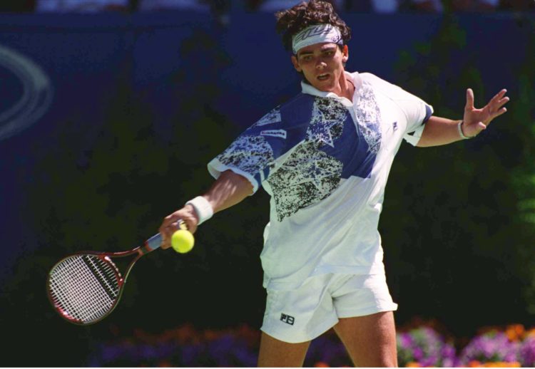22 Jan 1996: Mark Philippoussis of Australia returns against fellow Australian Mark Woodforde in the fourth round of the Ford Australian Open 199...