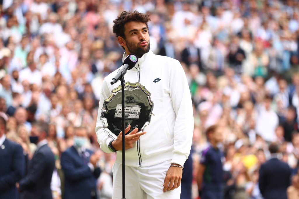 Matteo Berrettini during his runner-up speech after the 2021 Wimbledon final.