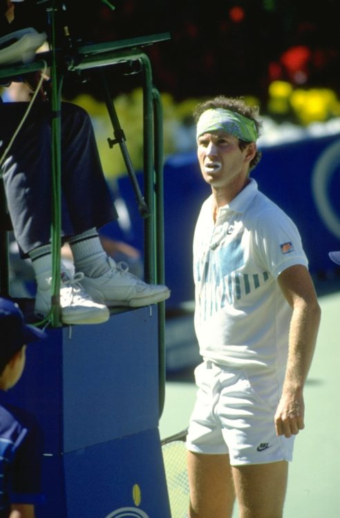 Jan 1990:  John McEnroe of the USA speaks to the umpire during the Australian Open at Flinders Park in Melbourne, Australia.  Mandatory Credit: Pas...