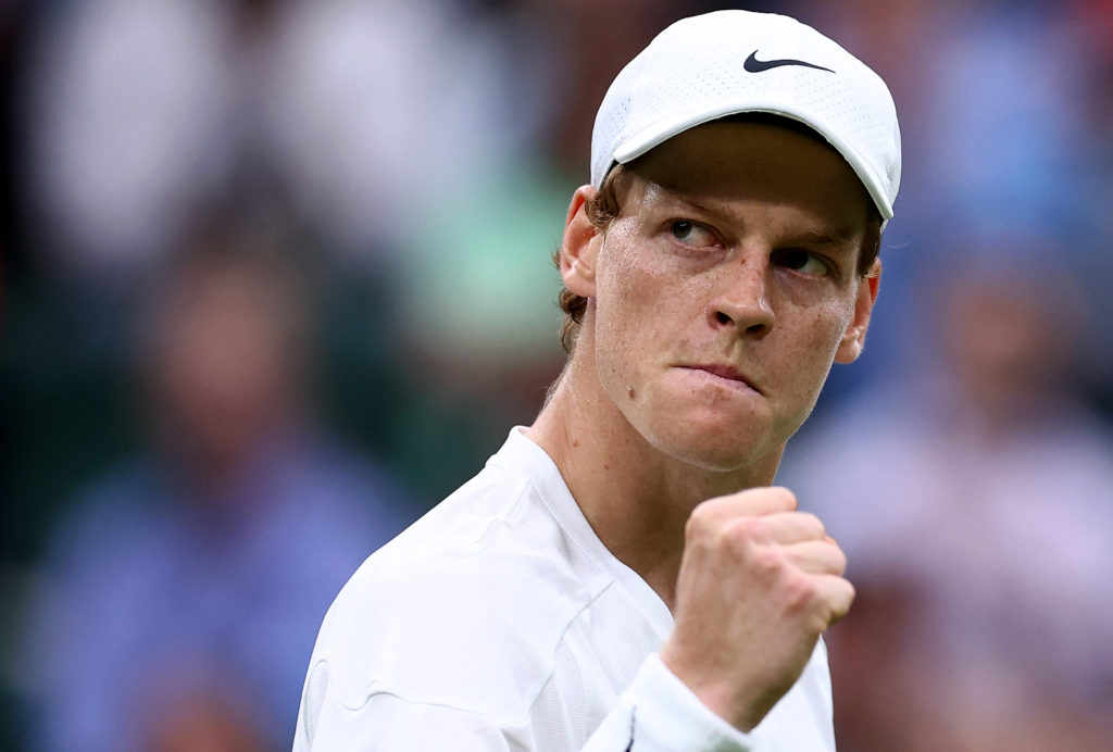 Jannik Sinner in action at Wimbledon in 2024