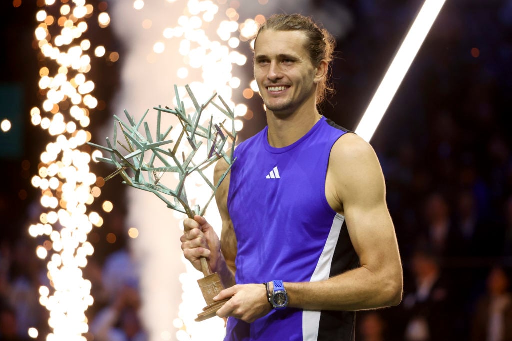 Alexander Zverev holding the Paris Masters trophy in 2024.