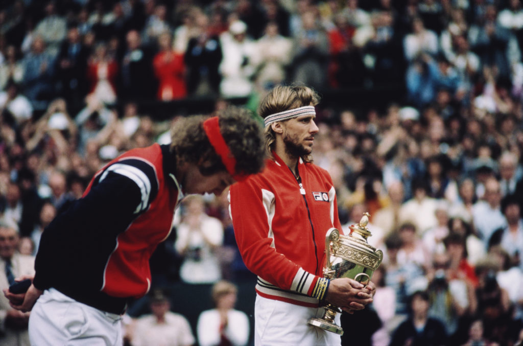 Bjorn Borg holds the Wimbledon trophy after beating John McEnroe in the 1980 final