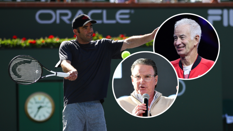 Pete Sampras with insets of John McEnroe and Jimmy Connors