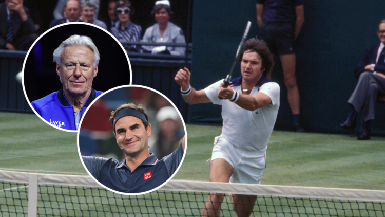 Jimmy Connors with insets of Roger Federer and Bjorn Borg