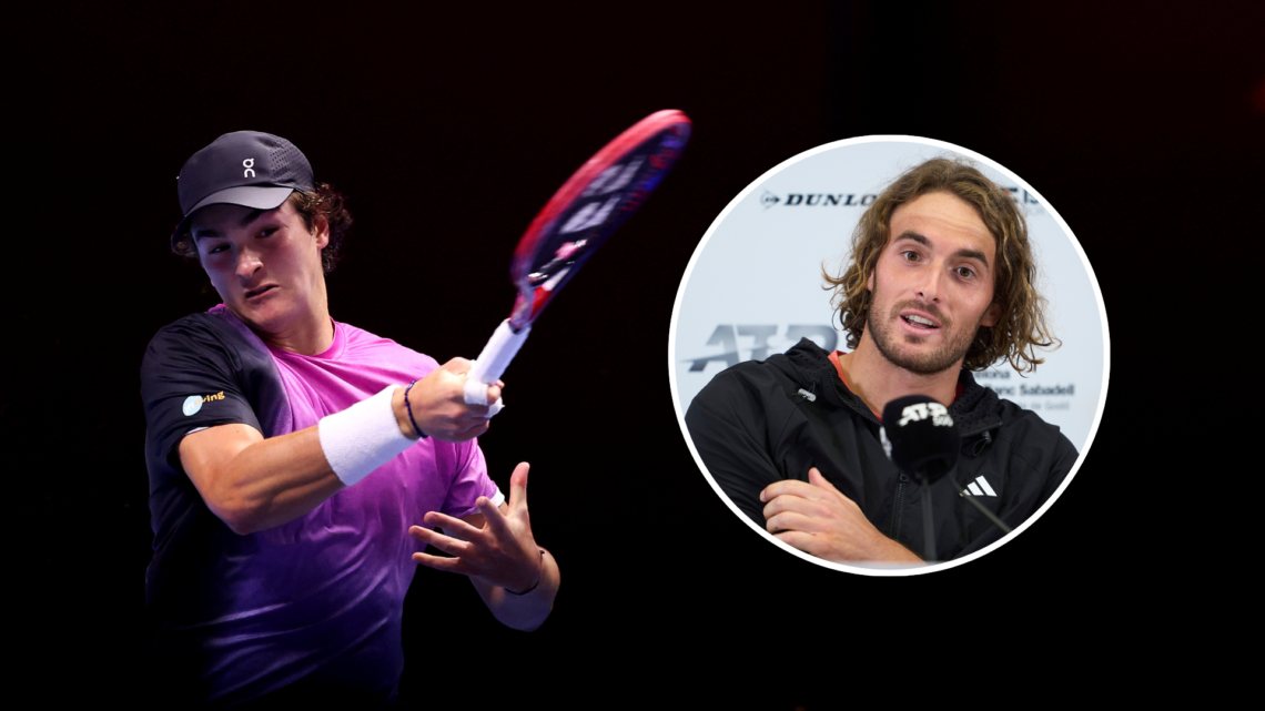Joao Fonseca, with an inset of Stefanos Tsitsipas (1)