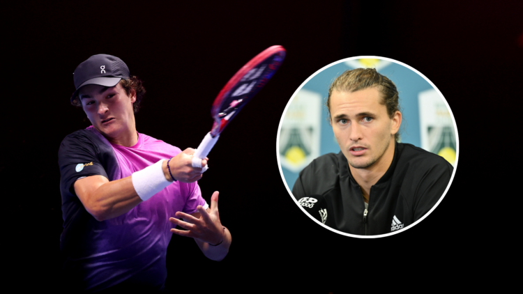 Joao Fonseca, with an inset of Alexander Zverev