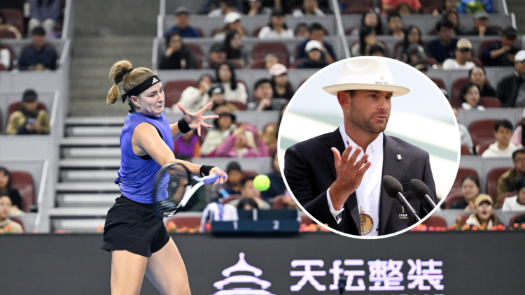 Karolina Muchova with inset of Andy Roddick