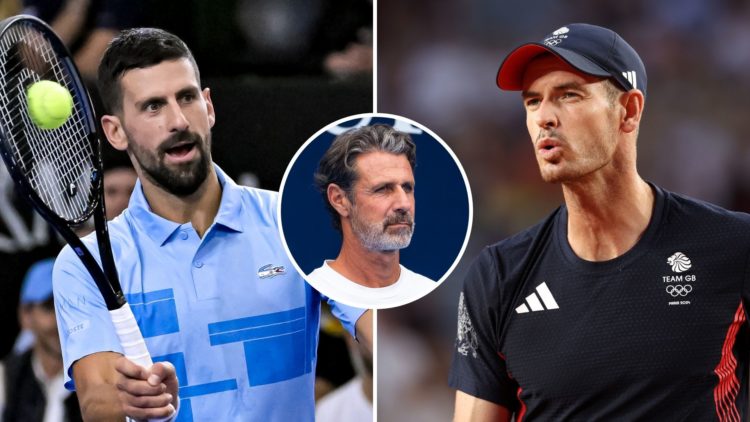 Andy Murray and Novak Djokovic with Patrick Mouratoglou as an inset