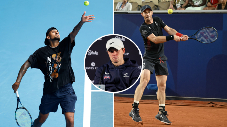 Nick Kyrgios (Serving), and Andy Murray, with an inset of Jack Draper