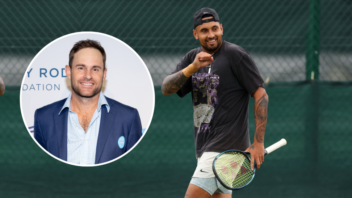 Nick Kyrgios, with an inset of Andy Roddick