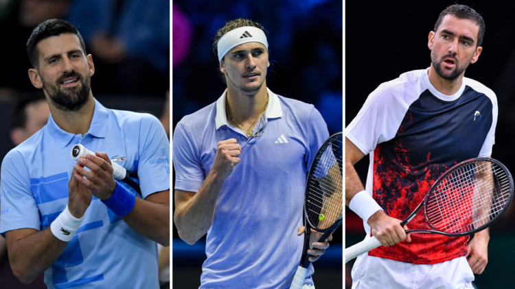 Split of Novak Djokovic (L), Alexander Zverev (M) and Marin Cilic (R)
