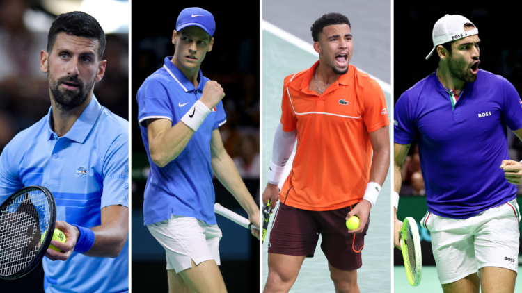 Split of Novak Djokovic, Jannik Sinner, Arthur Fils, and Matteo Berr