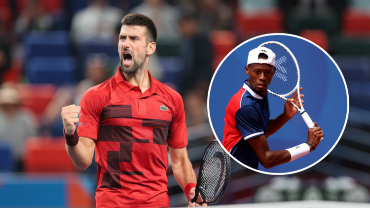 Novak Djokovic with Christopher Eubanks as an inset
