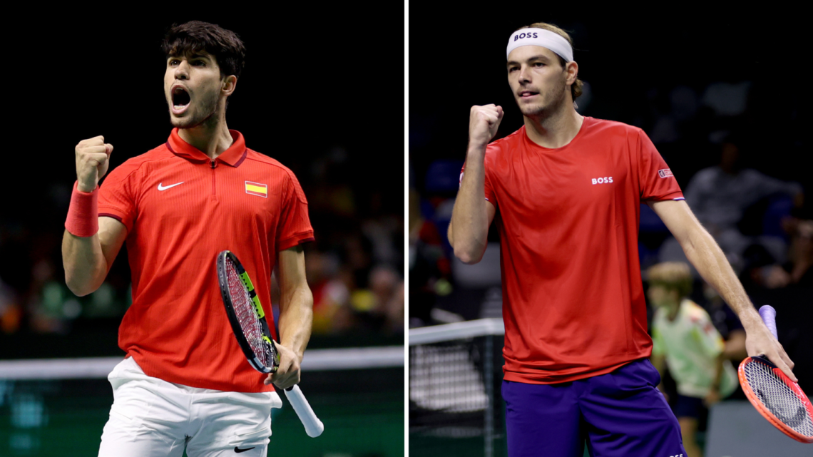 Split of Carlos Alcaraz (L) and Taylor Fritz (R)