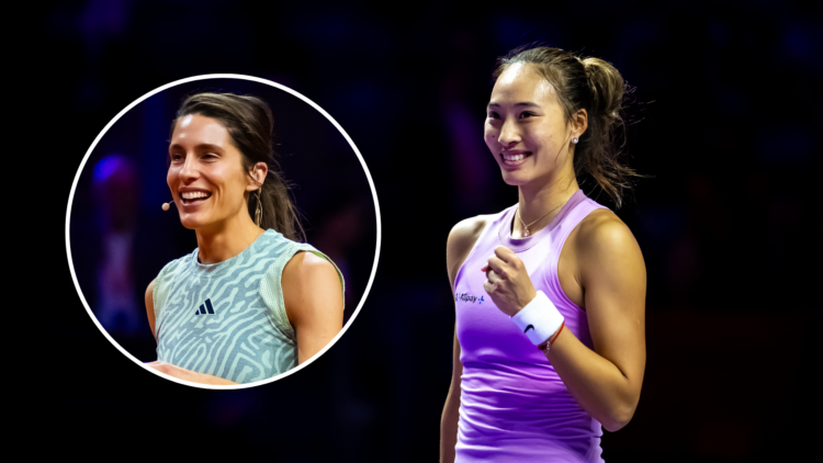 Qinwen Zheng with an inset of Andrea Petkovic