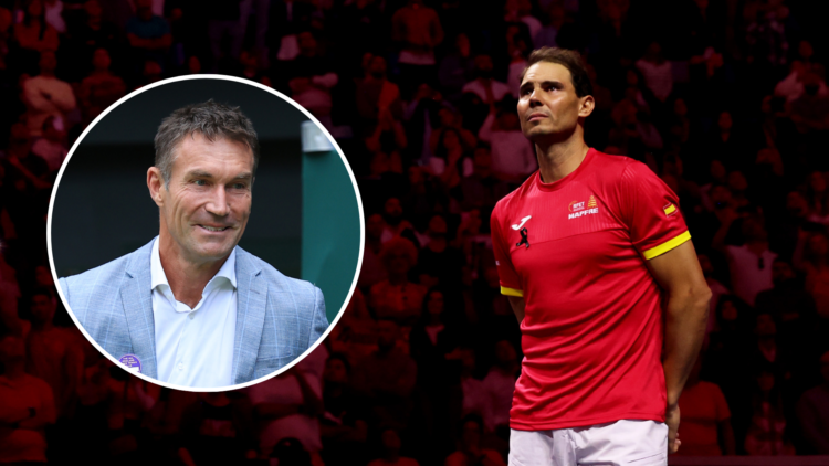 Rafael Nadal with inset of Pat Cash