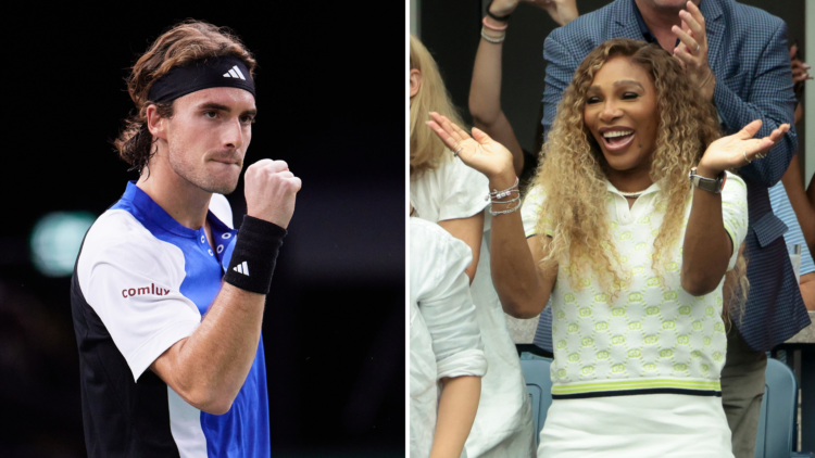 Split image of Serena Williams (R) and Stefanos Tsitsipas (L)